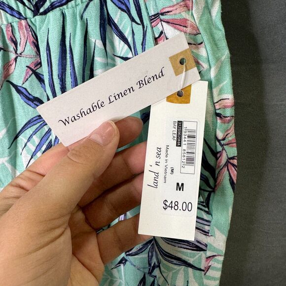 Tropical Crop‎ Pants Womens Size Medium Linen Blend Green Palm Land n Sea - Picture 5 of 9